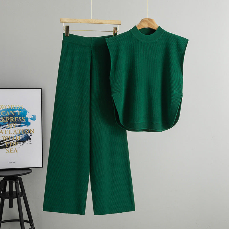 Sleeveless Knit Vest And Wide-leg Pants Set