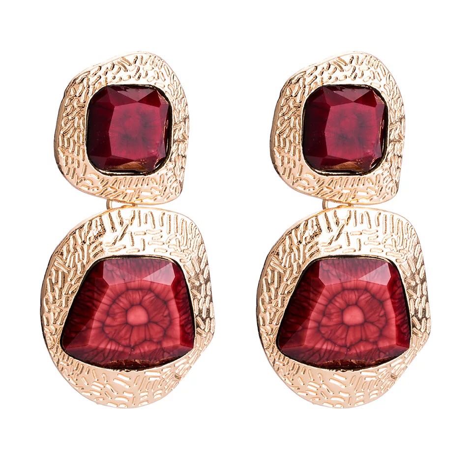 Exaggerated Artificial Gemstone Gold Earrings