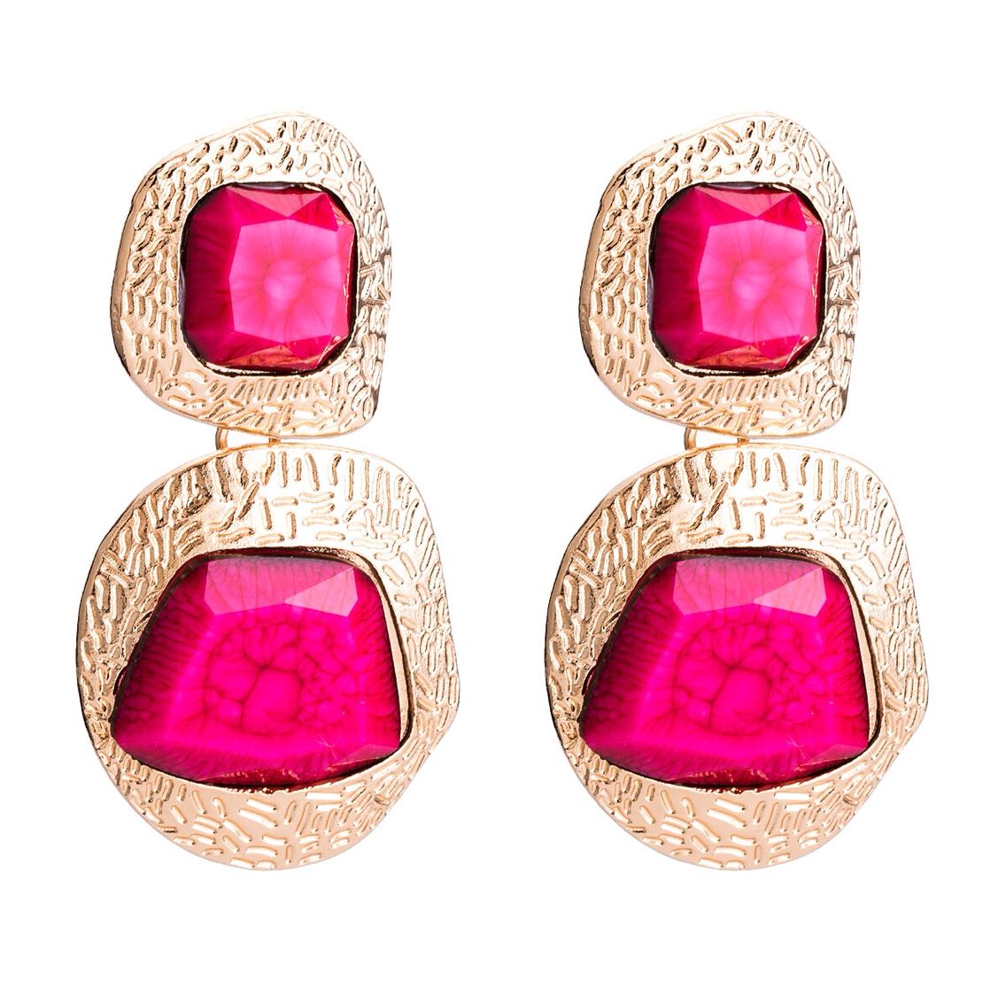 Exaggerated Artificial Gemstone Gold Earrings