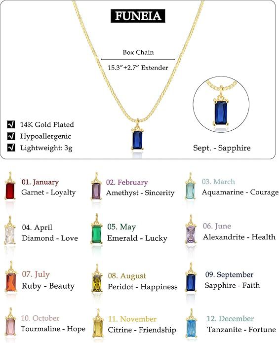 Gold Birthstones Necklace Women's Fashion