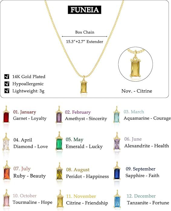 Gold Birthstones Necklace Women's Fashion