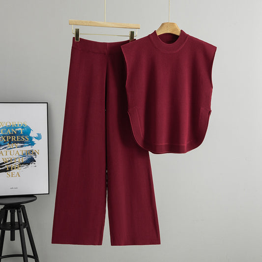 Sleeveless Knit Vest And Wide-leg Pants Set