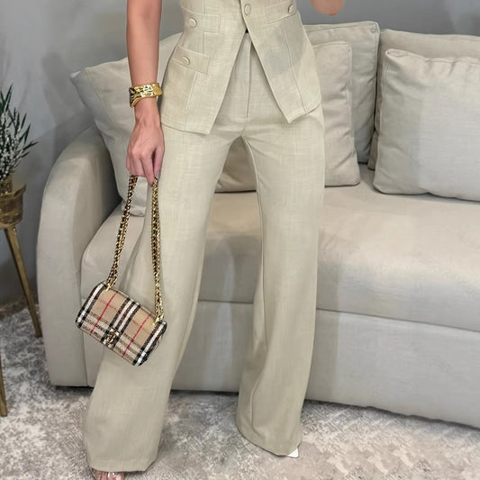 Fashionable Party Womens Sleeveless Tank Top And Pants Suit