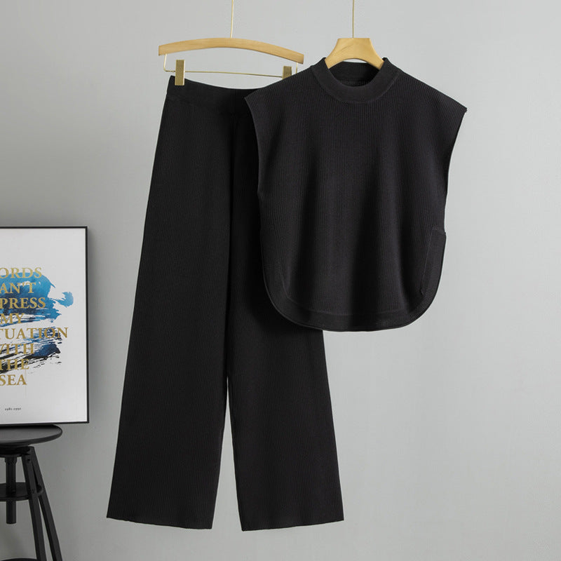 Sleeveless Knit Vest And Wide-leg Pants Set
