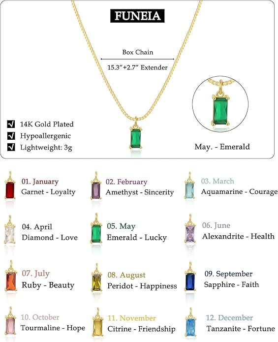 Gold Birthstones Necklace Women's Fashion
