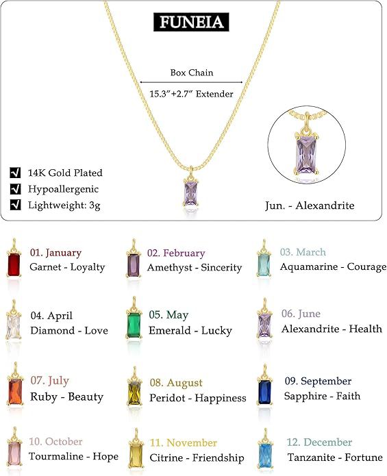 Gold Birthstones Necklace Women's Fashion