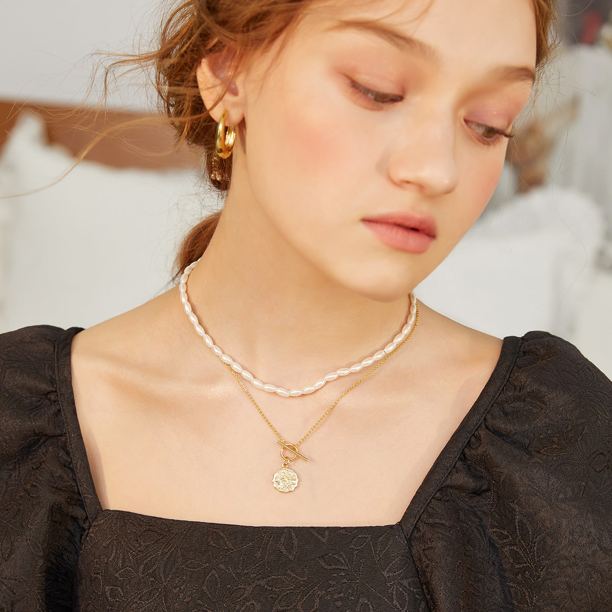 Gold French Double Necklace