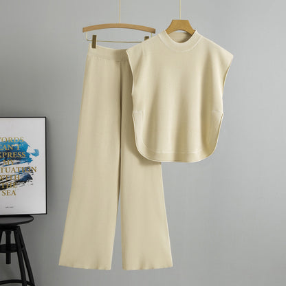 Sleeveless Knit Vest And Wide-leg Pants Set