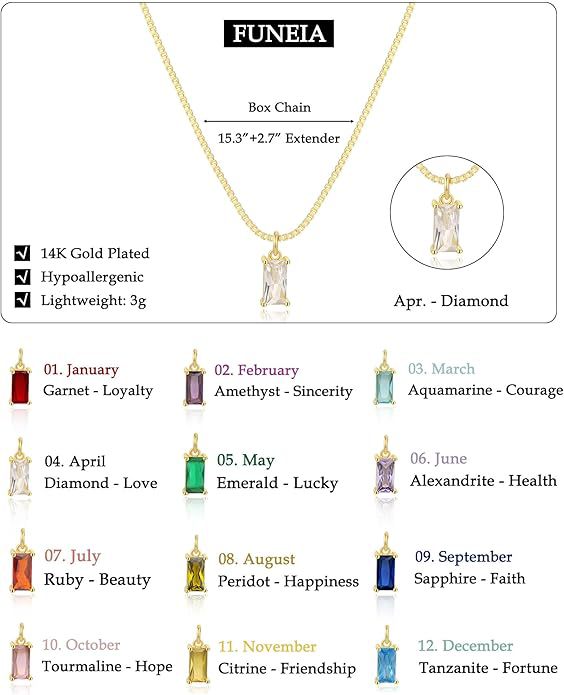 Gold Birthstones Necklace Women's Fashion