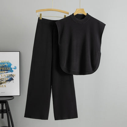 Sleeveless Knit Vest And Wide-leg Pants Set