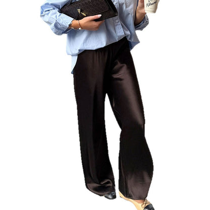Straight-leg European And American-style Faux Acetate Satin Trousers