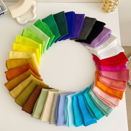 Vibrant Socks For Women 6 Pairs Of Colorful Candy-Hued Cotton Socks For Spring Fall Dance Instagram-Trendy Mid-Calf Length Solid-Color Comfortable Style