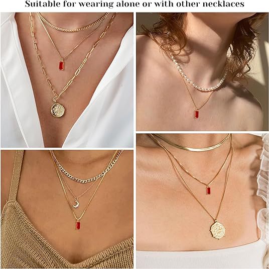 Gold Birthstones Necklace Women's Fashion