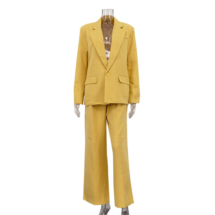 Long Sleeve Lapel Baggy Coat High Waist Wide Leg Pants Two-piece Set