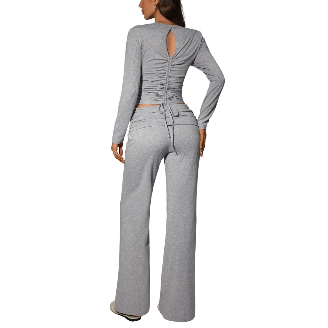Womens Solid-Color Casual Fashion Top And Pants Set