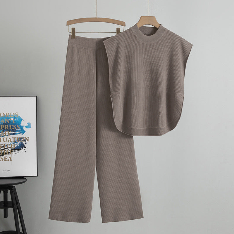 Sleeveless Knit Vest And Wide-leg Pants Set
