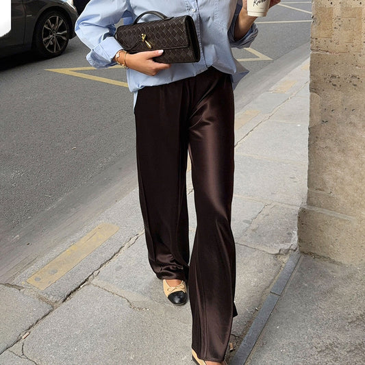 Straight-leg European And American-style Faux Acetate Satin Trousers
